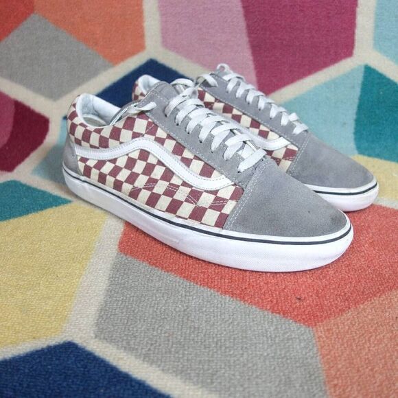 Vans Other - vans old skool white & Burgundy checkered gray suede shoes/sneakers Size 12